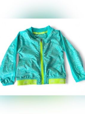 Nike Kids Aqua Zip Swim Rashguard with Neon Lime Trim Lightweight Full Zip